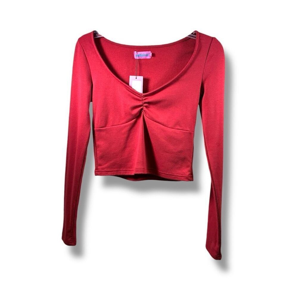 Edikted NWT Long Sleeve V Neck Ruched in Red Size M
